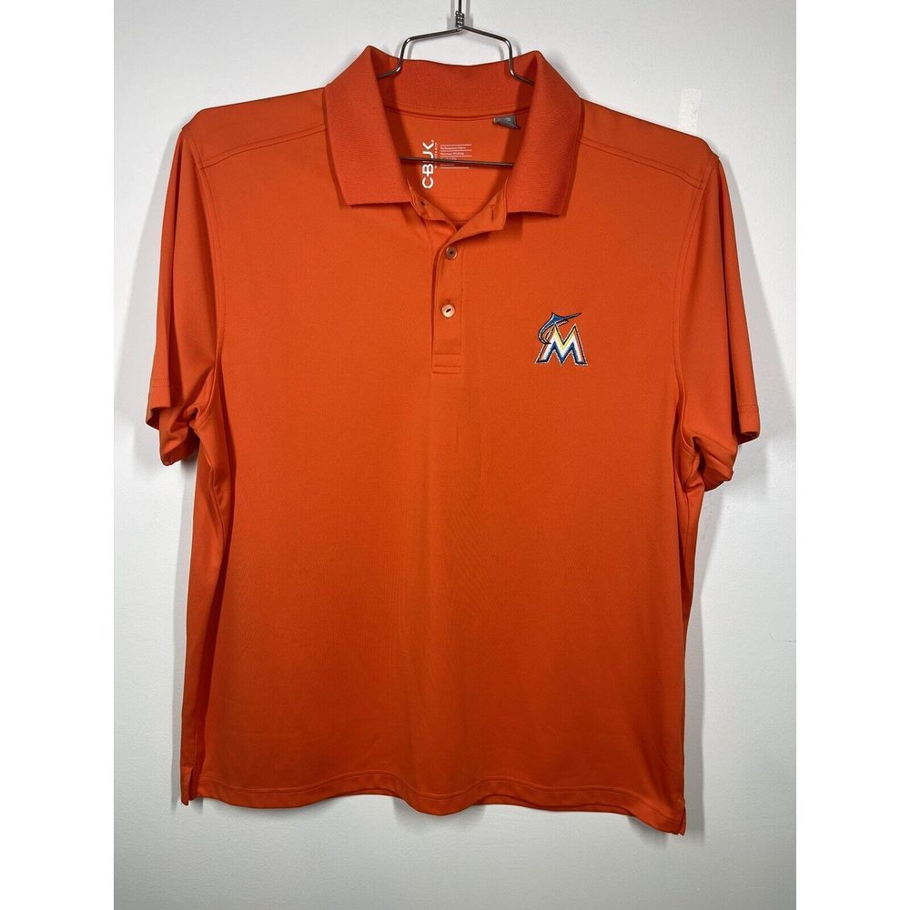 Miami Marlins MLB Cutter And Buck Men's Orange Polo Shirt Size XL Sports